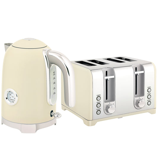 HOMCOM Retro 3000W Kettle and Toaster Set - Cream--ChewyGames-ChewyGames