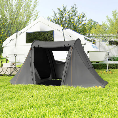 Outsunny 3 Man Camping Tent with Living Area and 2 Bedrooms, 3000mm Waterproof Family Tent with Sewn-in Groundsheet and bag, Portable Dome Shelter for Hiking, Festival, Backpacking, Drak Grey