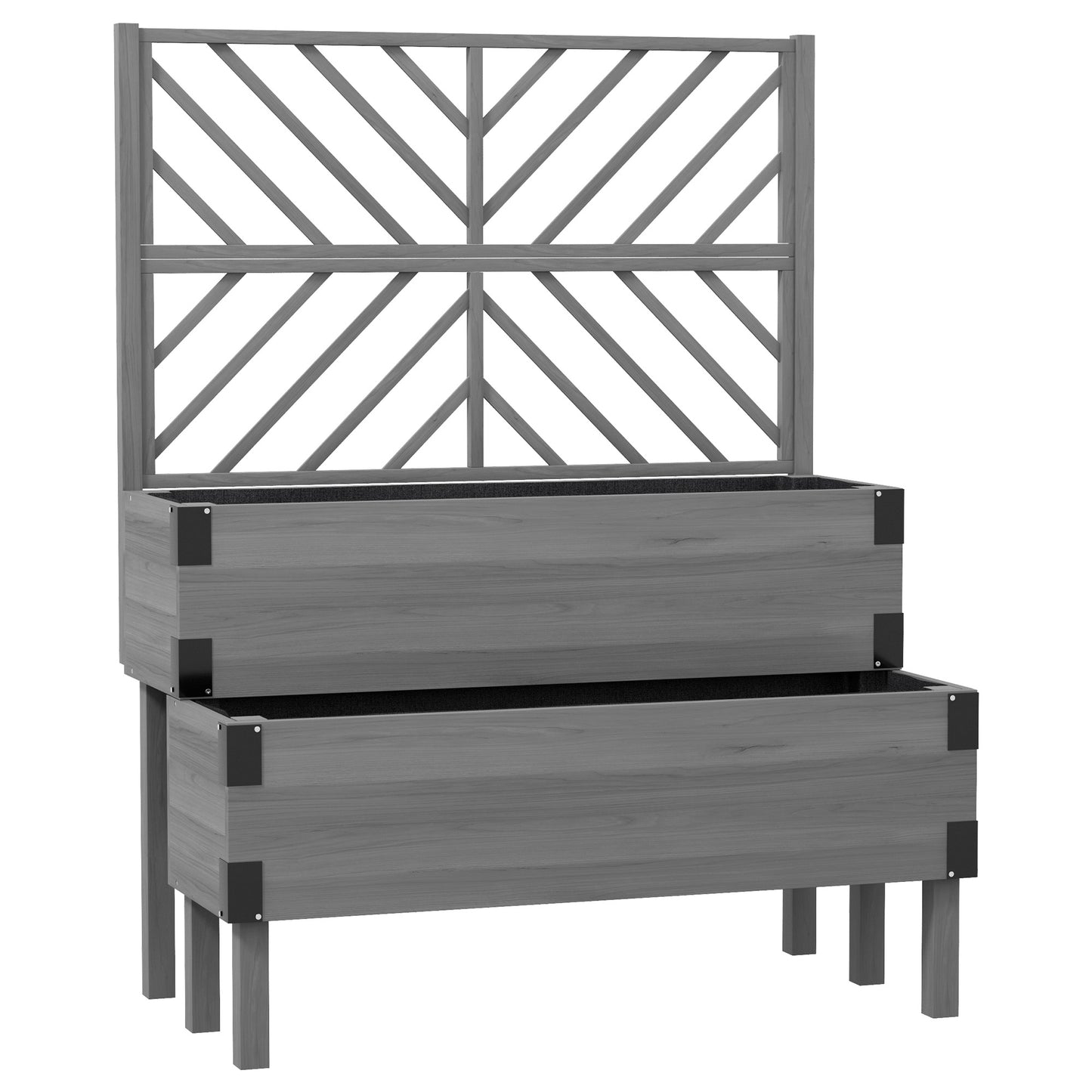 Outsunny Raised Garden Bed with Trellis, 2-Tier Wooden Elevated Planter Box  for Vegetables, Flowers, Herbs, Grey--ChewyGames-ChewyGames
