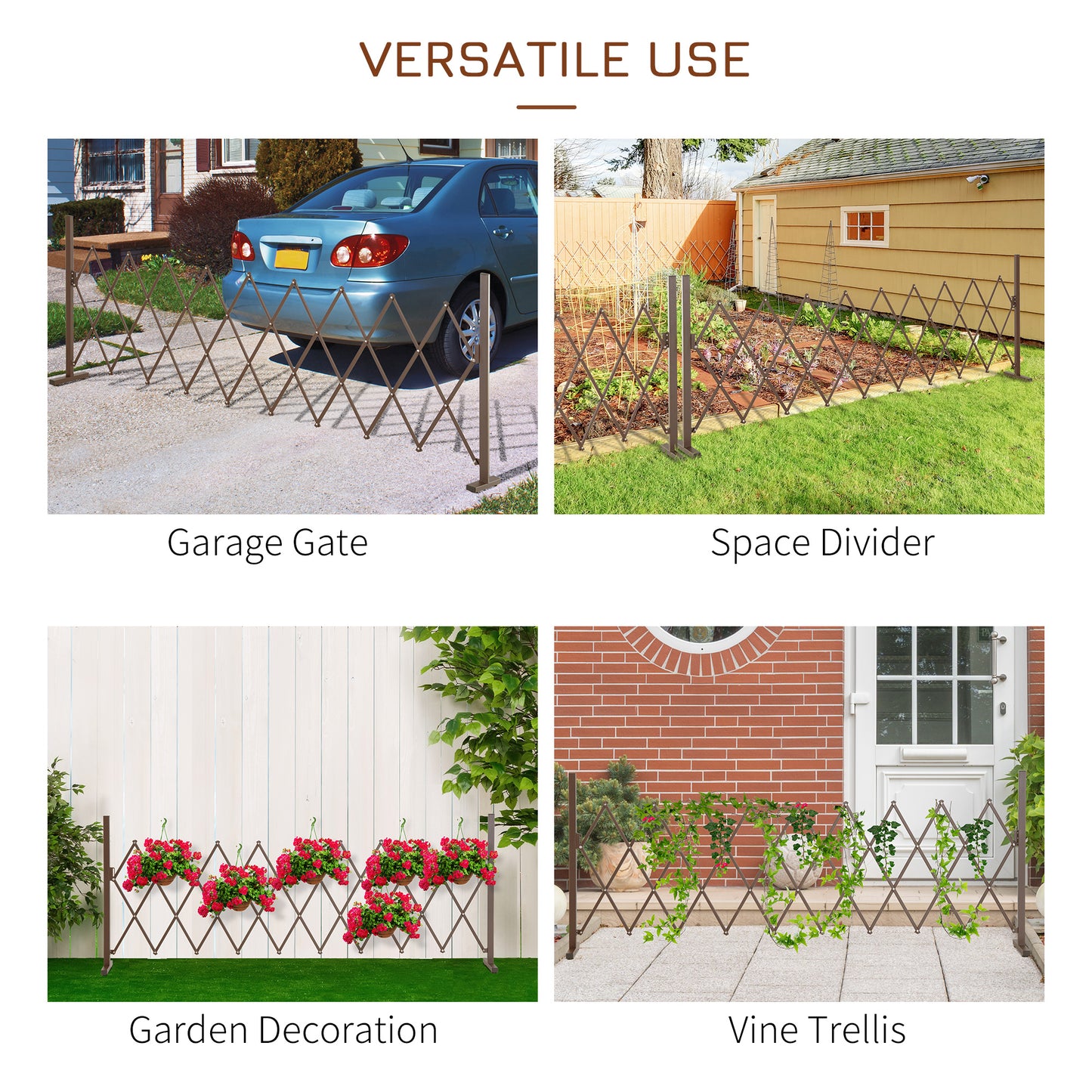 Outsunny Expanding Trellis Fence, Freestanding Movable Fence, Foldable Garden Screen Panel, 300 x 103.5 cm, Dark Brown