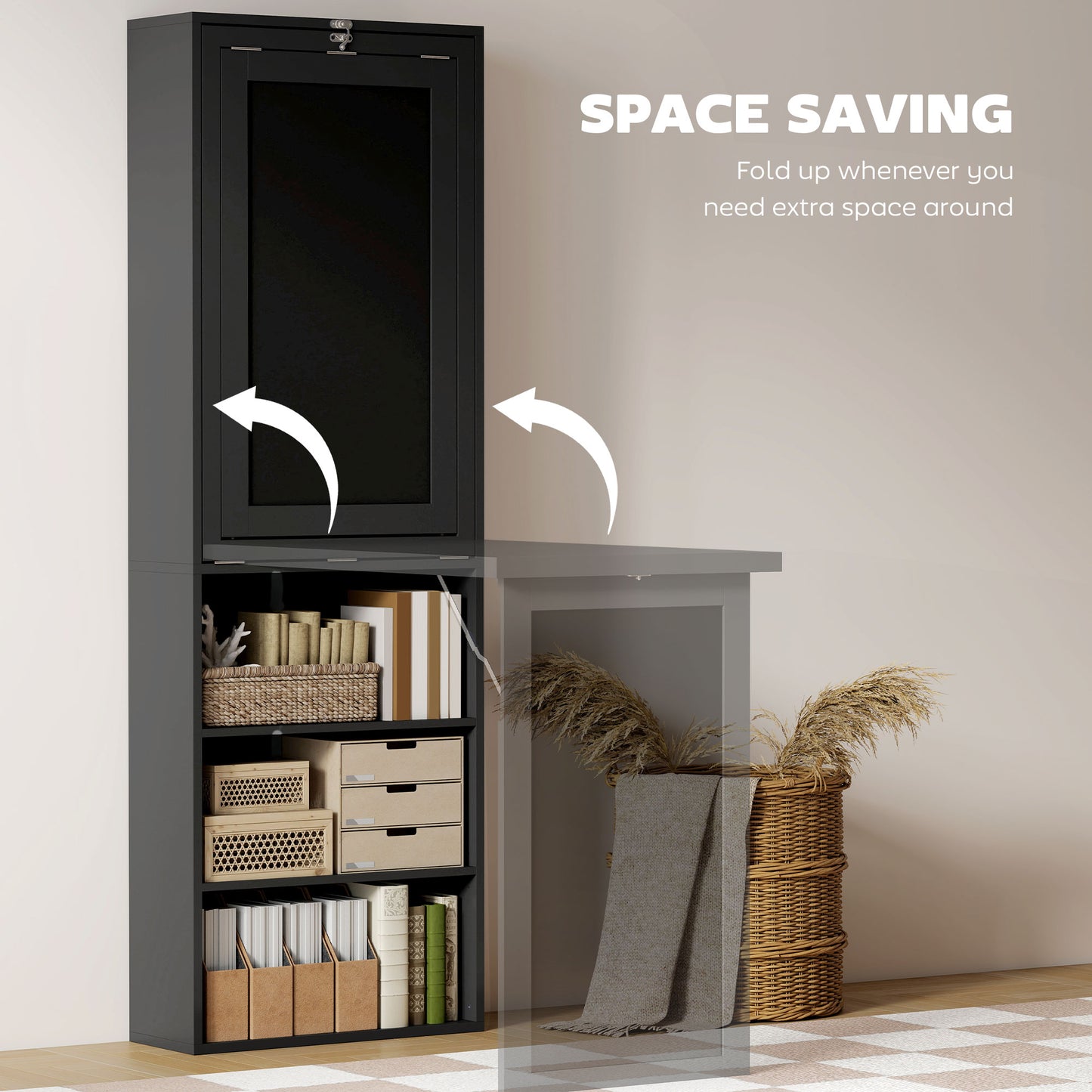 HOMCOM Three-Part Work Desk, with Storage and Chalkboard - Black