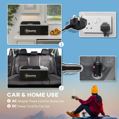 Outsunny 16L Portable Car Fridge, -20°C to 10°C Adjustable Temperature - Black/Grey