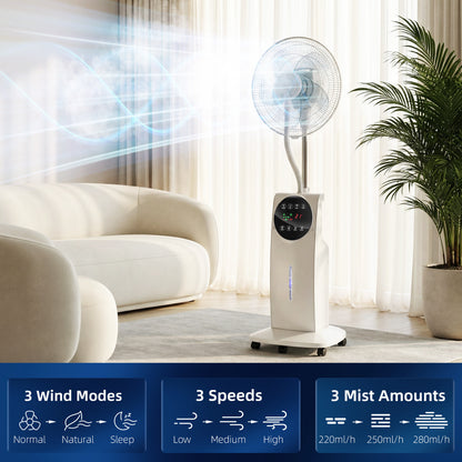 HOMCOM 135cm Pedestal Fan with Water Mist Spray Humidifying Misting Fan, White