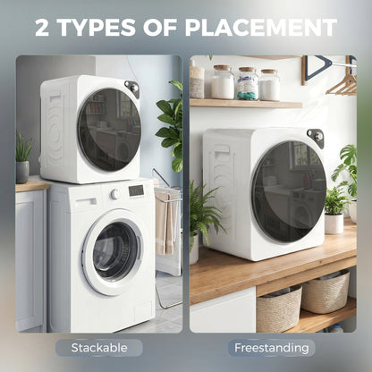 HOMCOM 5kg Vented Tumble Dryer, 1000W Compact Tumble Dryer with 5 Drying Modes, Stainless Steel Tub, White
