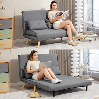 HOMCOM Two-Seater Linen-Look Sofa Bed - Grey