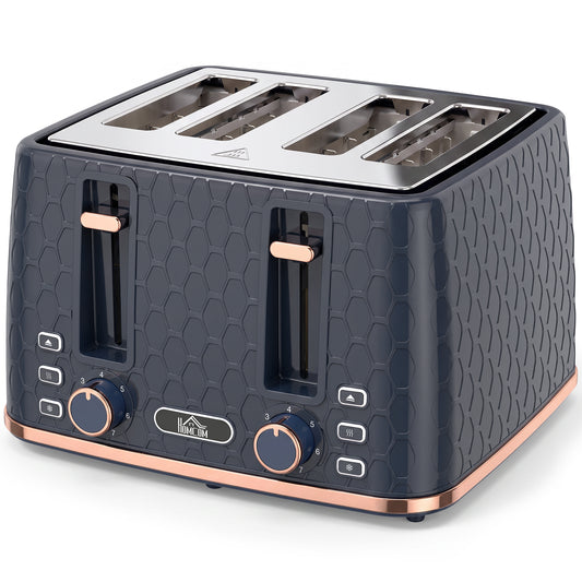 HOMCOM Toaster 4 slice, Toaster with 7 Browning Levels, High Lift, Reheat/Defrost/Cancel, Self-centring Function, Dark Blue