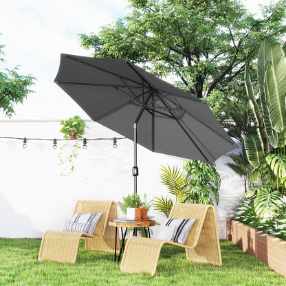 Outsunny 3(m) Tilting Parasol Garden Umbrellas, Outdoor Sun Shade with 8 Ribs, Tilt and Crank Handle for Balcony, Bench, Garden, Dark Grey