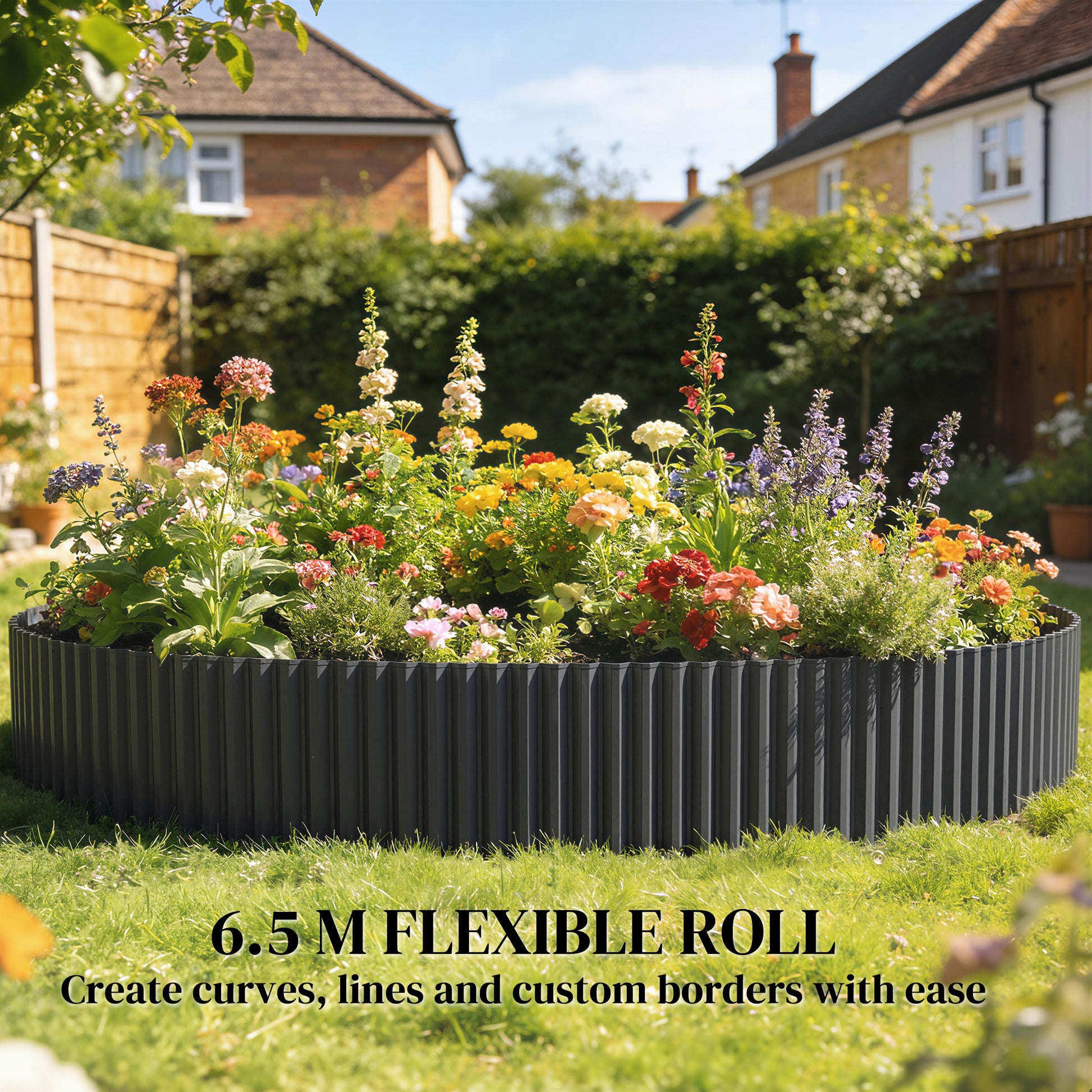 Outsunny Metal Garden Edging Border, 8 in x 21.3 ft Corrugated Heavy Duty Galvanised Steel Lawn Edging, Dark Grey--ChewyGames-ChewyGames