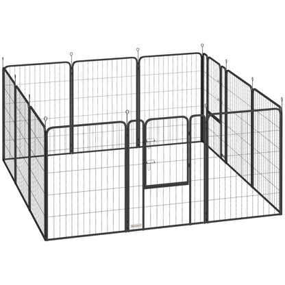 PawHut 12-Panel Solid Dog Playpen with Doors, for Large Dogs, 100cm Tall, Black