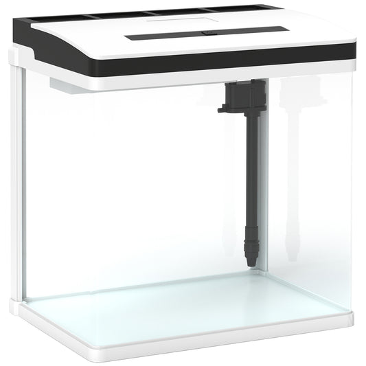 PawHut 13L Glass Aquarium Fish Tank with Filter, LED Lighting, for Betta, Guppy, Mini Parrot Fish, Shrimp, 29 x 20 x 30.5cm