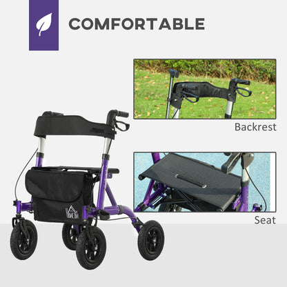 HOMCOM Folding Adjustable Rollator with Dual Brakes & 6 Adjustable Handle Heights for Seniors Purple