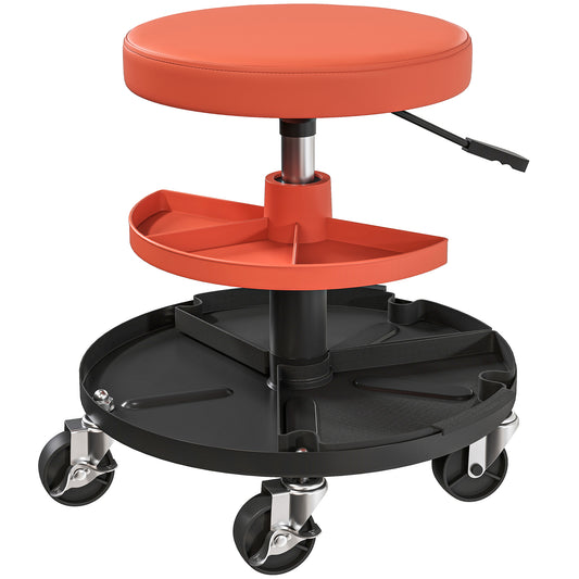 HOMCOM Rolling Mechanic Stool, 135kg Capacity Workshop Stool, 360° Swivel Roller Padded Creeper Seat with Wheels, Tool Trays Storage for Garage, Shop, Auto Repair, Yellow