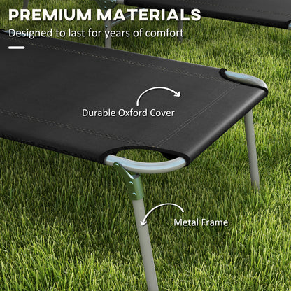 Outsunny Foldable Sun Lounger Set of 2 with Sun Shade & Adjustable Backrest - Black