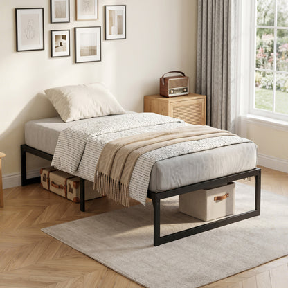 HOMCOM 3ft Single Bed Frame with Underbed Storage and Steel Slat Support, 32.5 cm Height, Noise-Free, Black