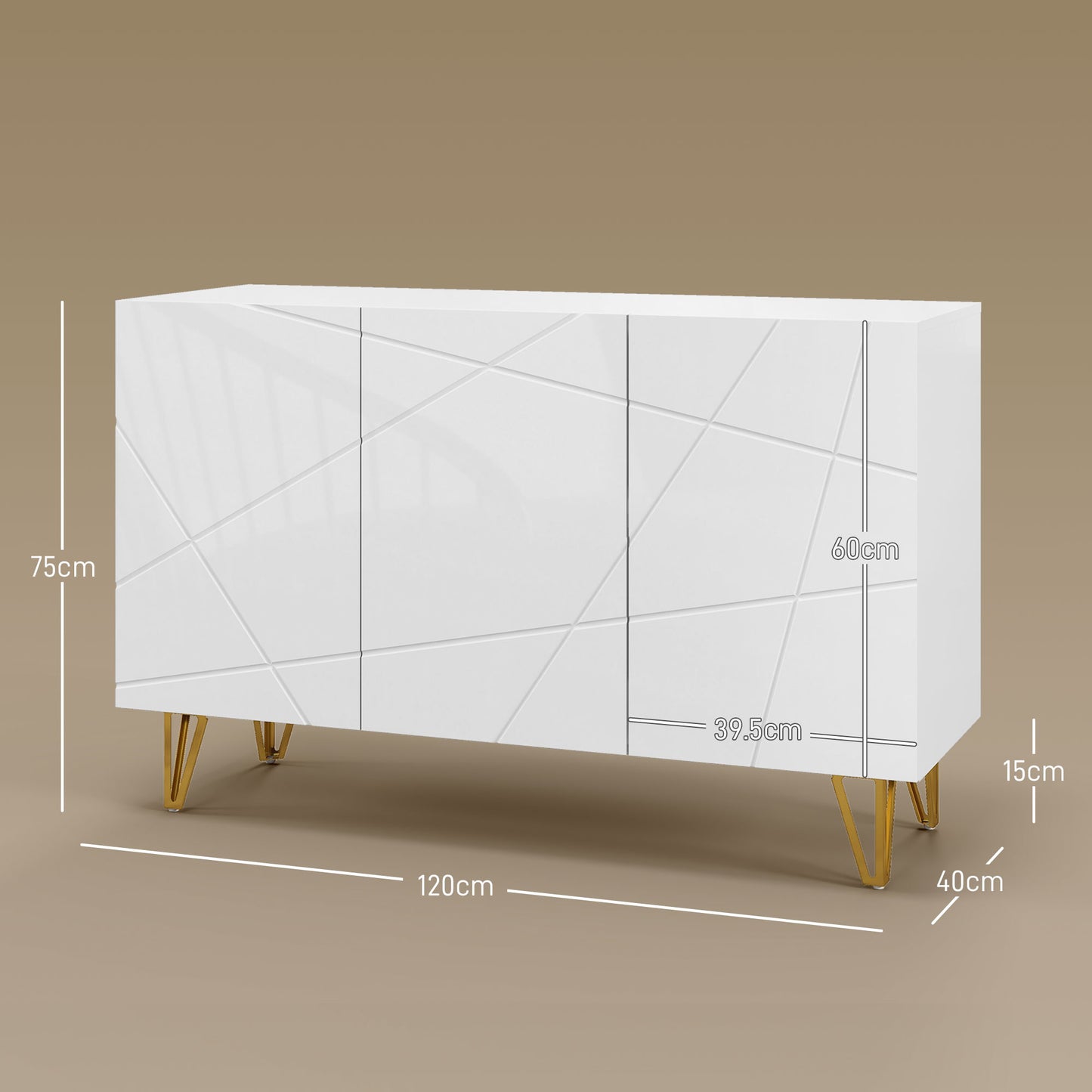 HOMCOM Modern Luxe High Gloss Sideboard, with Hairpin Legs - White-Sideboards-ChewyGames-ChewyGames