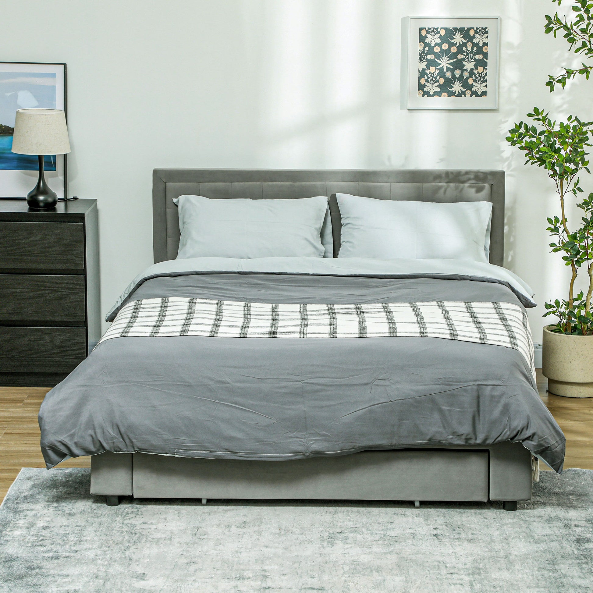 HOMCOM King Size Ottoman Bed Frame, with Front Drawer - Grey-Beds & Bed Frames-ChewyGames-ChewyGames