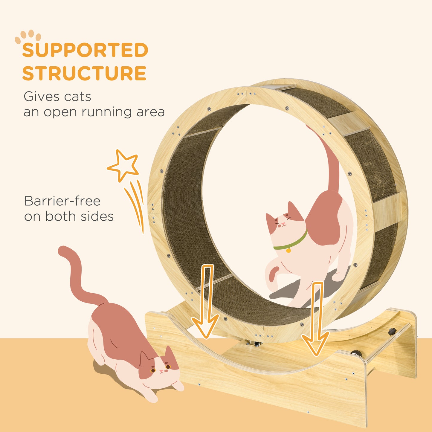 PawHut Cat Wheel with Brake, Scratching Pads - Oak Tone