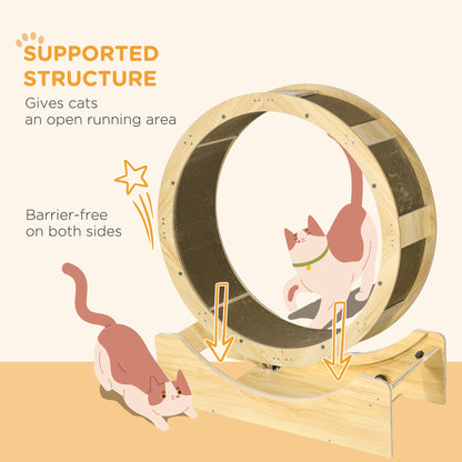 PawHut Cat Wheel with Brake, Scratching Pads - Oak Tone