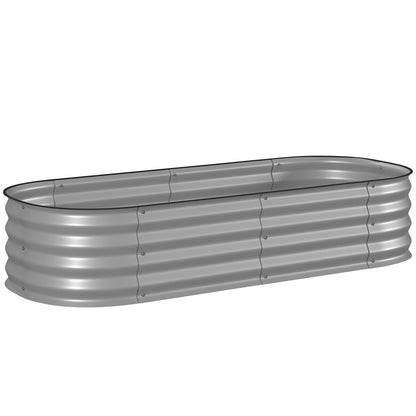 Outsunny Galvanised Raised Garden Bed, Metal Planter Box with Safety Edging, for Flowers, Herbs, Succulents, Silver