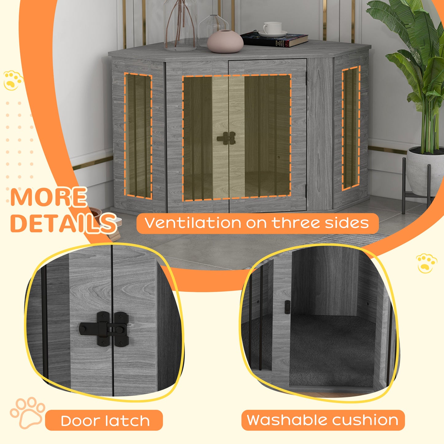 PawHut 2 in 1 Dog Crate Furniture Side Table with Cushion for Medium Dogs, 104 x 55 x 63cm - Grey