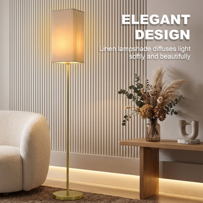 HOMCOM Floor Lamp, Modern Standing Lamp with Linen Shade and Foot Switch, Tall Lamps for Bedroom, Bulb not Included, Gold Tone