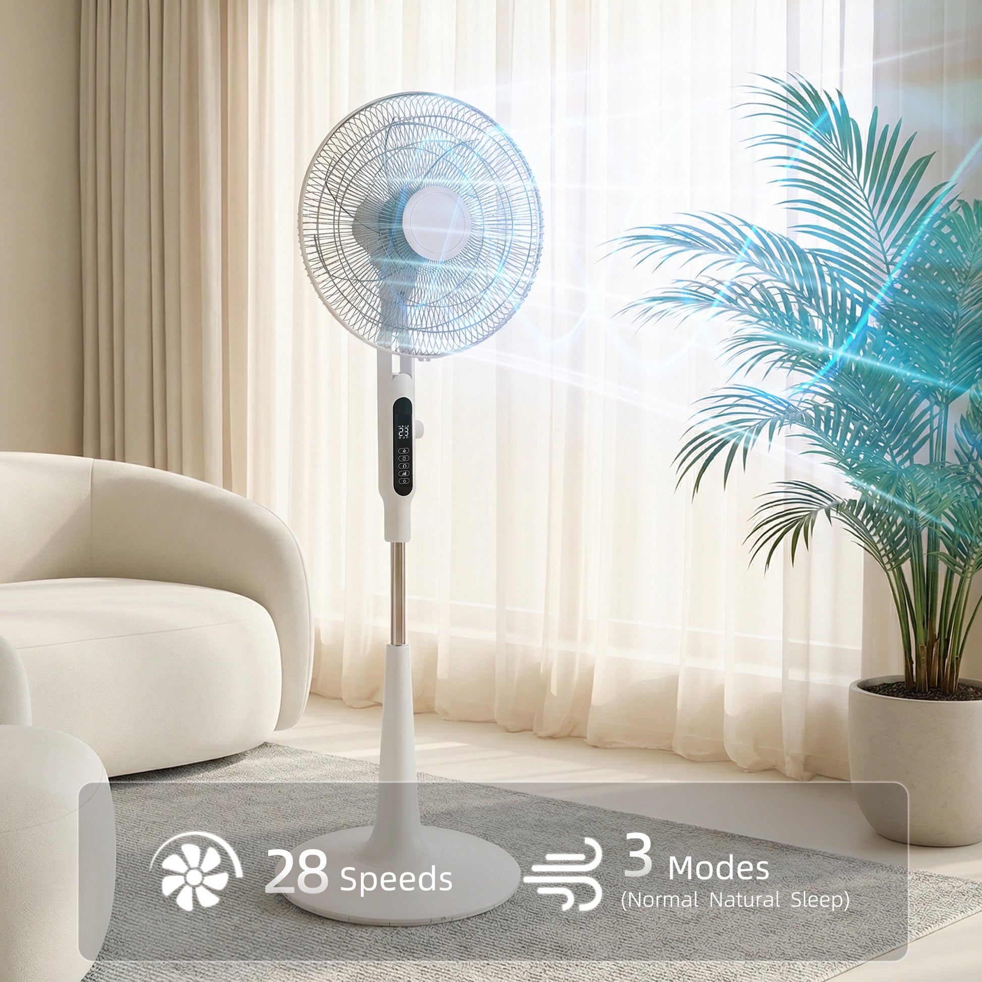 HOMCOM Three Mode Pedestal Fan, with Insect Repellant Box and LED Panel - White--ChewyGames-ChewyGames