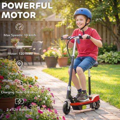 HOMCOM Powered Electric Scooter Ride-On, with Brakes, Adjustable Seat, Adjustable Handlebars, Red