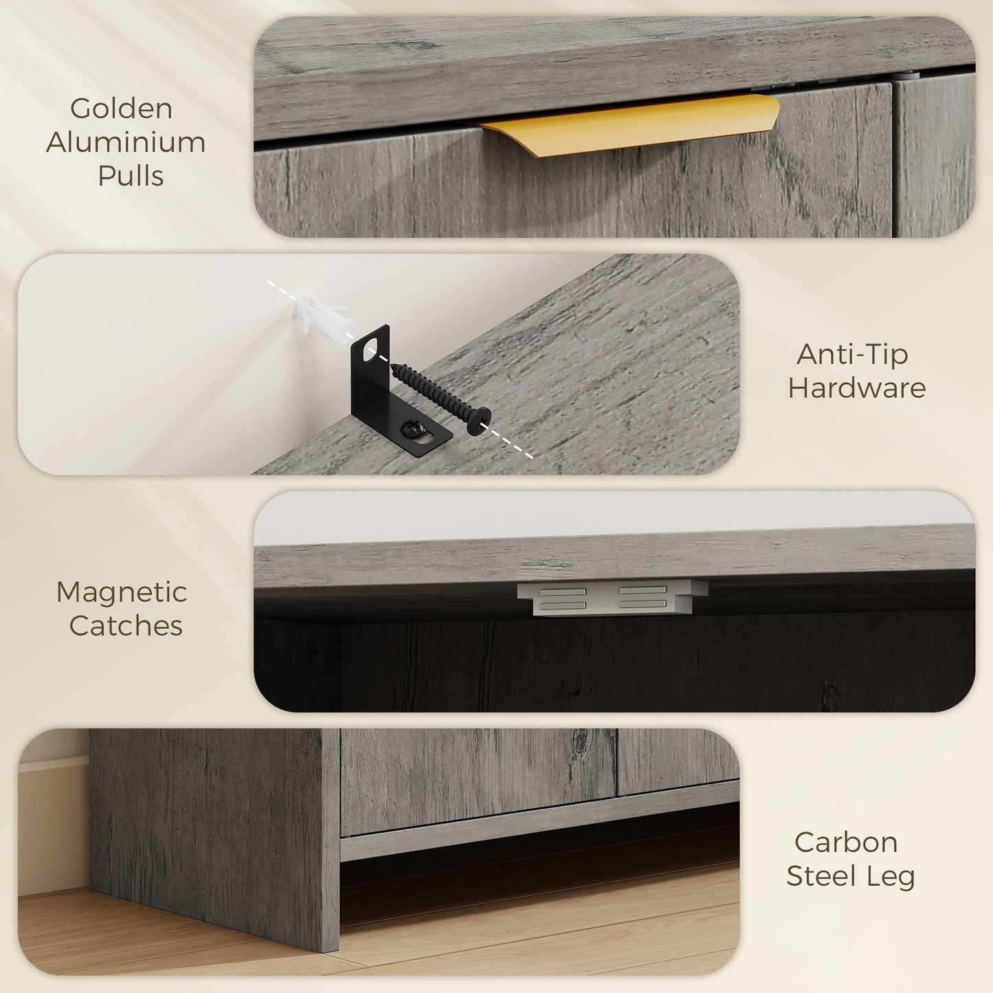 HOMCOM Sideboard Cabinet, Modern Storage Cabinet with 3 Doors and Adjustable Shelves for Living Room, Dining Room, Grey