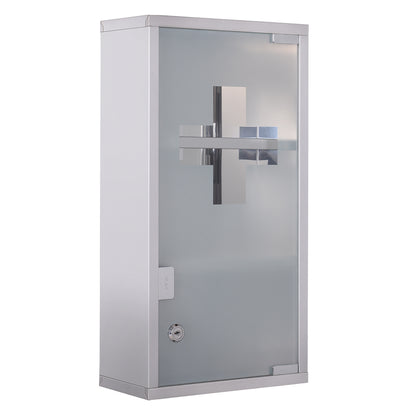 HOMCOM Stainless Steel wall mounted Medicine Cabinet with 2 Shelves + Security Glass Door Lockable 48 cm(H)-Medicine Cabinets-ChewyGames-ChewyGames