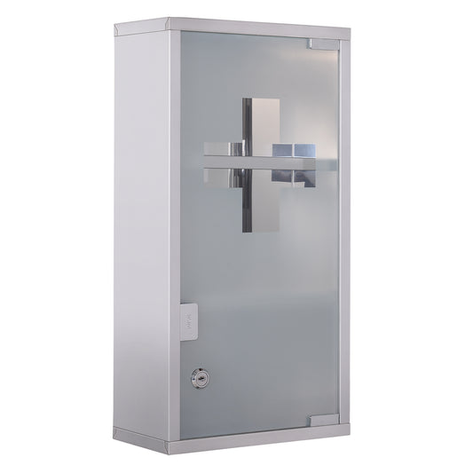 HOMCOM Stainless Steel wall mounted Medicine Cabinet with 2 Shelves + Security Glass Door Lockable 48 cm(H)-Medicine Cabinets-ChewyGames-ChewyGames