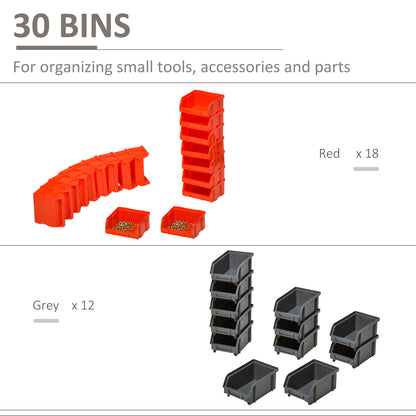 DURHAND 30 Cubbie On-Wall Storage Board Tool Screw Organiser Garage Workshop DIY Container w/ Screw Kit Tool Equipment Tidy