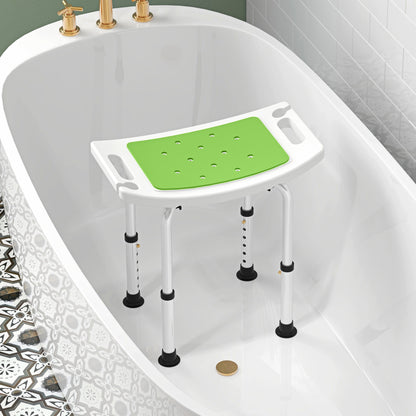 HOMCOM Shower Chair, Adjustable Height Shower Stool with Aluminium Frame and Non-Slip Feet, Bathtub Stool Seat with Padded Seat for Elderly Disabled Handicap, Green