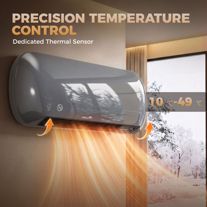 HOMCOM 2000W Ceramic Electric Heater with Fan, Adjustable Thermostat, Wall Mounted - Grey