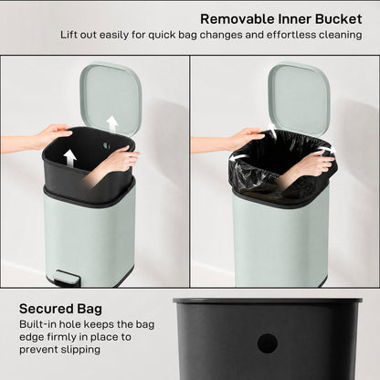 HOMCOM 30L Kitchen Bin, Compact Pedal Bin with Soft-Close and Stay-Open Lid, Removable Bucket for Kitchen, Home, Office, Green