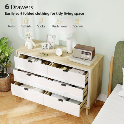 HOMCOM Storage Cabinet, Chest of Drawers with 6  Drawers and 5 Legs for Bedroom,  High Gloss White