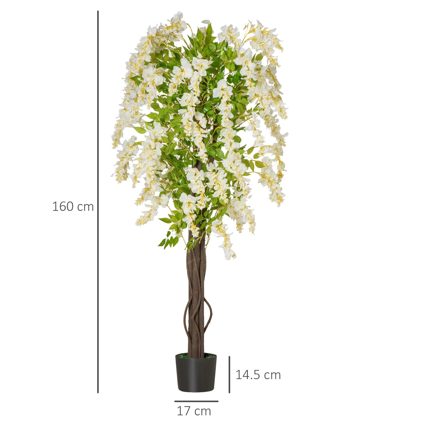 HOMCOM Artificial Plant White Wisteria Tree Faux Decorative Plant in Nursery Pot for Indoor Decor, 160cm