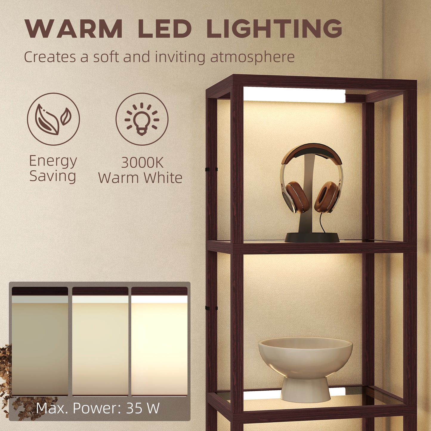 HOMCOM Four-Shelf Floor Lamp - Dark Brown