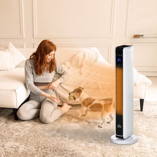 HOMCOM 1100W/2200W Space Heater with 65° Oscillation, Electric Heater with 2 Heat and Fan, 8-Hour Timer, Overheat & Tip Over Protection for Bedroom, 29 inch