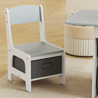AIYAPLAY Kids Table and Chair Set, Toddler Table and 2 Chairs Set with 6 Removable Drawers, for Boys Girls Ages 3-8, Light Grey