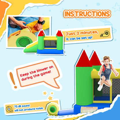 HOMCOM Nylon Inflatable Bouncy Castle, Fire and Water Resistant, Puncture-proof, Multi-Colour