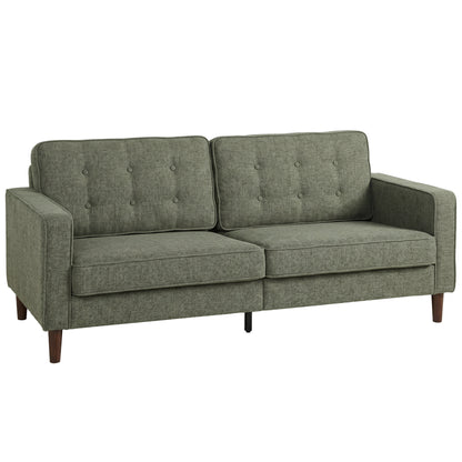 HOMCOM 3 Seater Sofa Button Tufted Upholstered Velvet Couch with Wood Legs for Living Room, Green