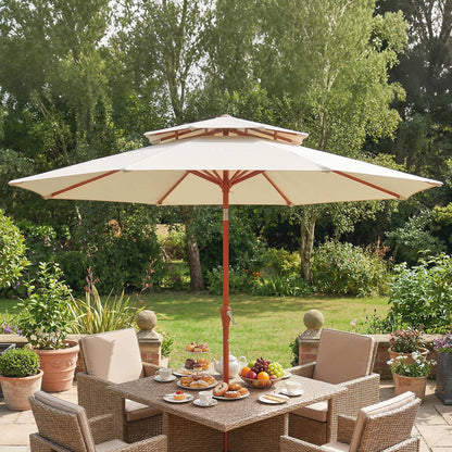 Outsunny 2.7 m Garden Parasol with Double Top Outdoor Market Table Umbrella with Crank System, Cream White--ChewyGames-ChewyGames