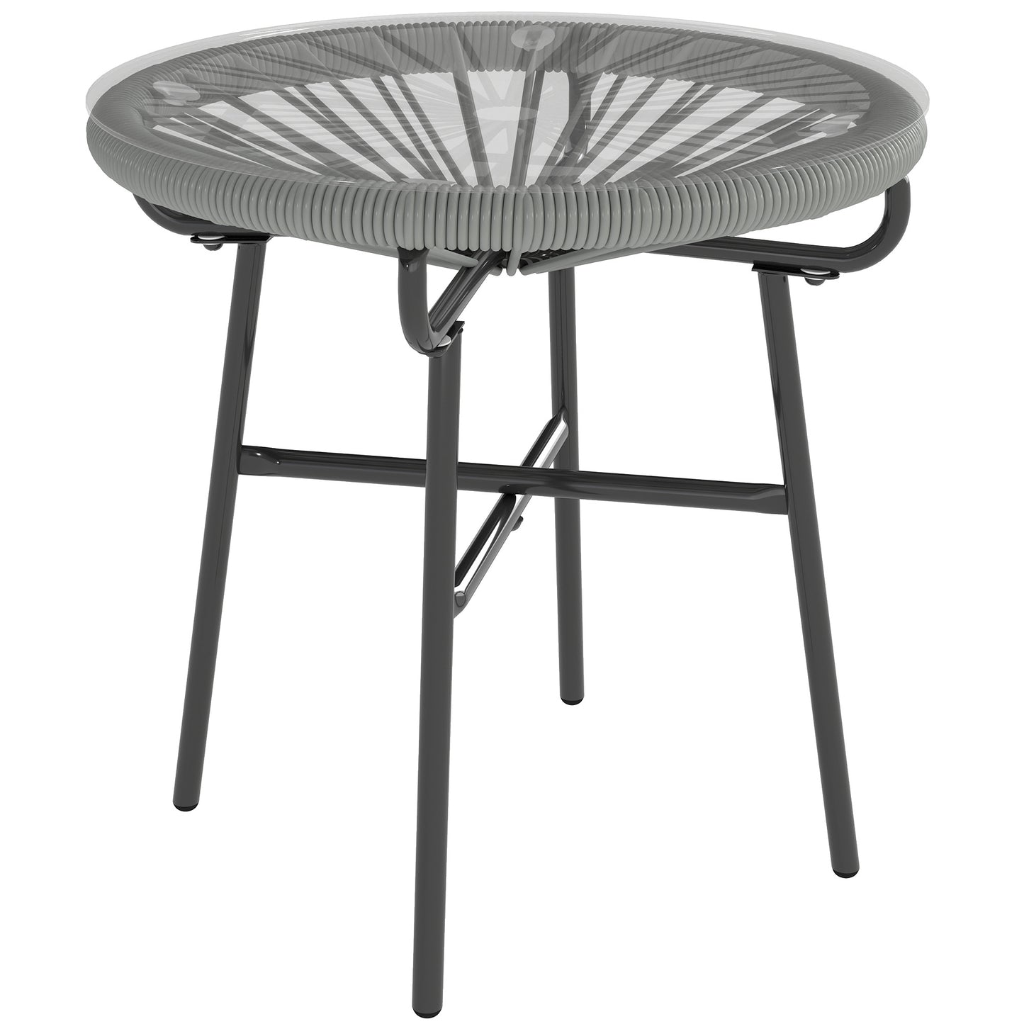 Outsunny Rattan Side Table, Round Outdoor Coffee Table, with Round PE Rattan and Tempered Glass Tabletop, Light Grey--ChewyGames-ChewyGames