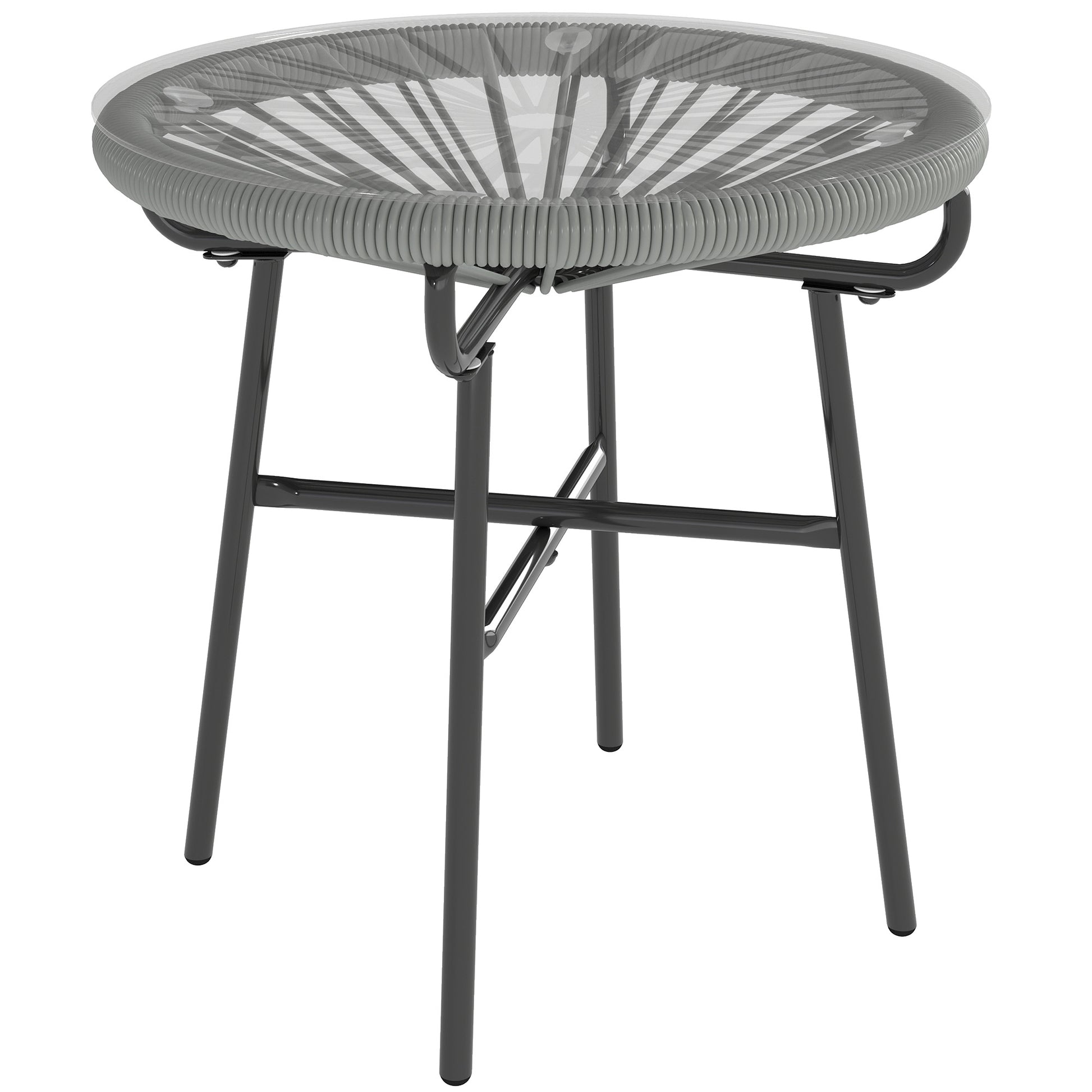 Outsunny Rattan Side Table, Round Outdoor Coffee Table, with Round PE Rattan and Tempered Glass Tabletop, Light Grey--ChewyGames-ChewyGames