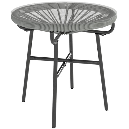Outsunny Rattan Side Table, Round Outdoor Coffee Table, with Round PE Rattan and Tempered Glass Tabletop, Light Grey--ChewyGames-ChewyGames