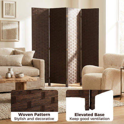 HOMCOM Wave Fibre Freestanding Folding Privacy Screen Panels, Room Divider, Dark Brown