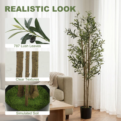 HOMCOM Decorative Artificial Plant, 175 cm Silk Olive Tree with 787 Leaves in Cement Pot, Fake Plant