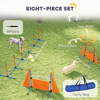 PawHut 6-Piece Dog Agility Equipment Set with Weave Poles, Jump Ring, Hurdle, Pause Box, Bag, Orange