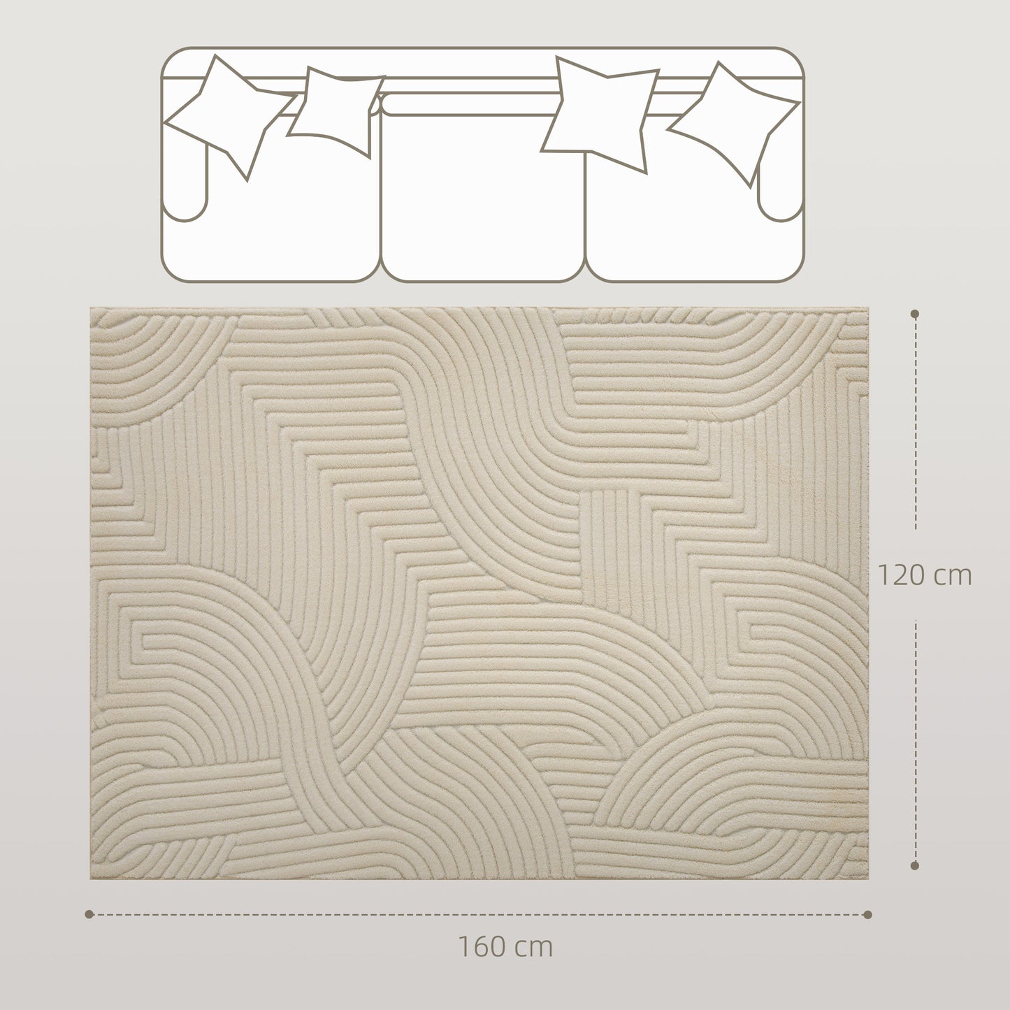 HOMCOM Modern Geometric Rug, Thick Plush, Non-Slip, 160 x 120 cm – Cream, Living Room/Bedroom/Office