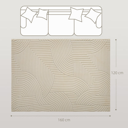 HOMCOM Modern Geometric Rug, Thick Plush, Non-Slip, 160 x 120 cm – Cream, Living Room/Bedroom/Office